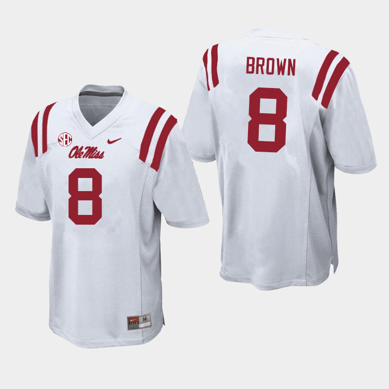 Men #8 Troy Brown Ole Miss Rebels College Football Jerseys Sale-White - Click Image to Close